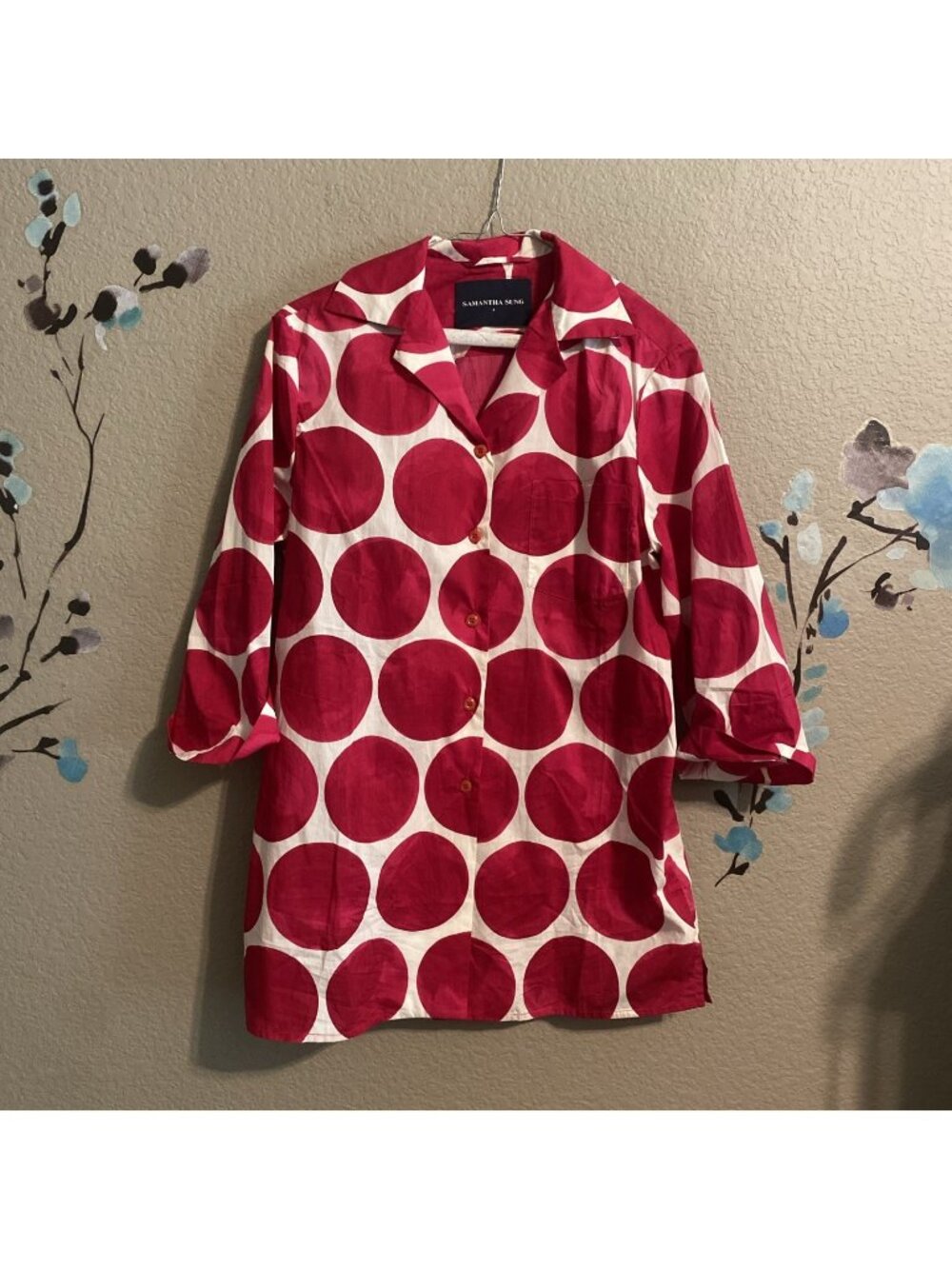 Samantha Sung Tunic Top Blouse Polka dot Pink Artsy Boho Maximalist 4 Oversized